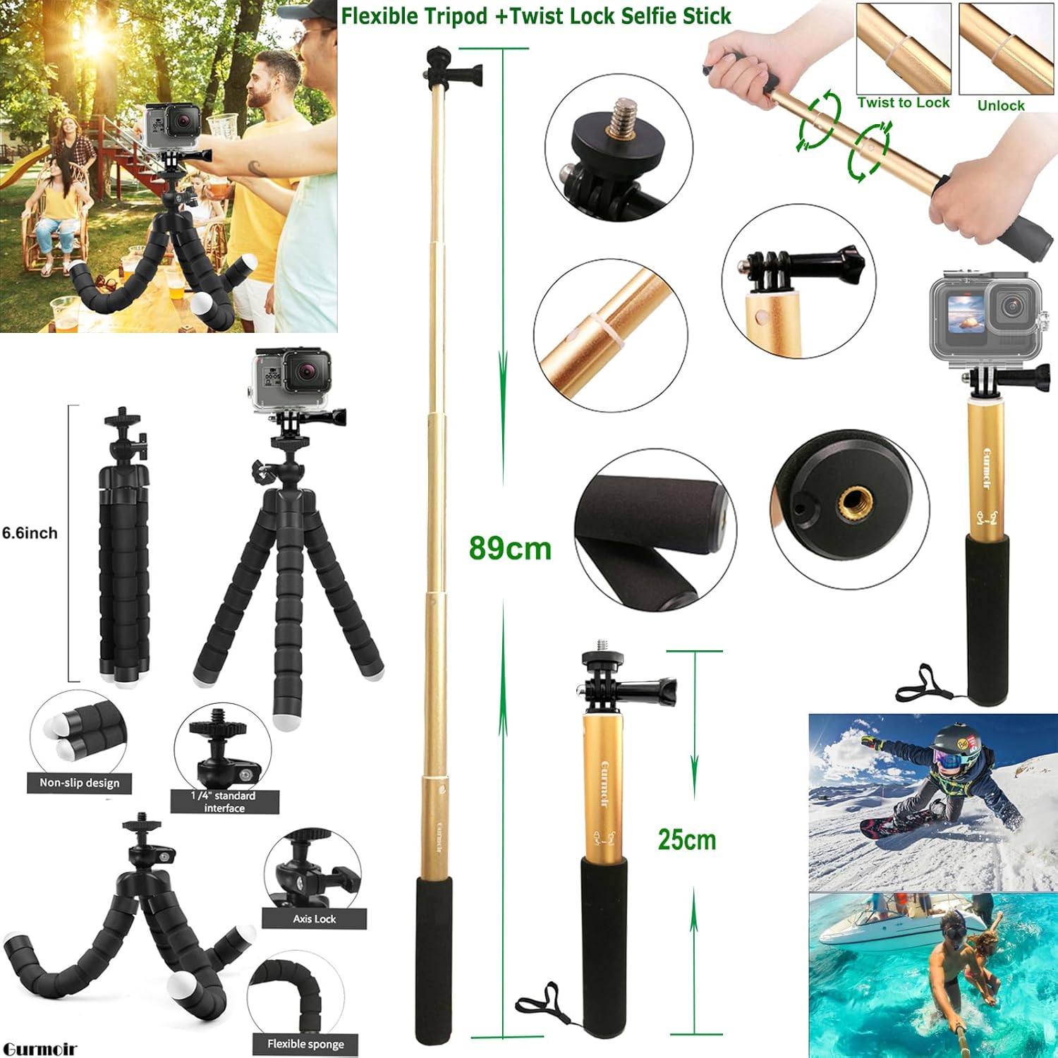 Gurmoir Accessory Kit for GoPro Hero 13/12/11/10/9 Black | 10-in-1 Set